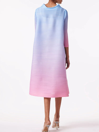 Miyake Pleated Gradient High Neck A-Line Dress