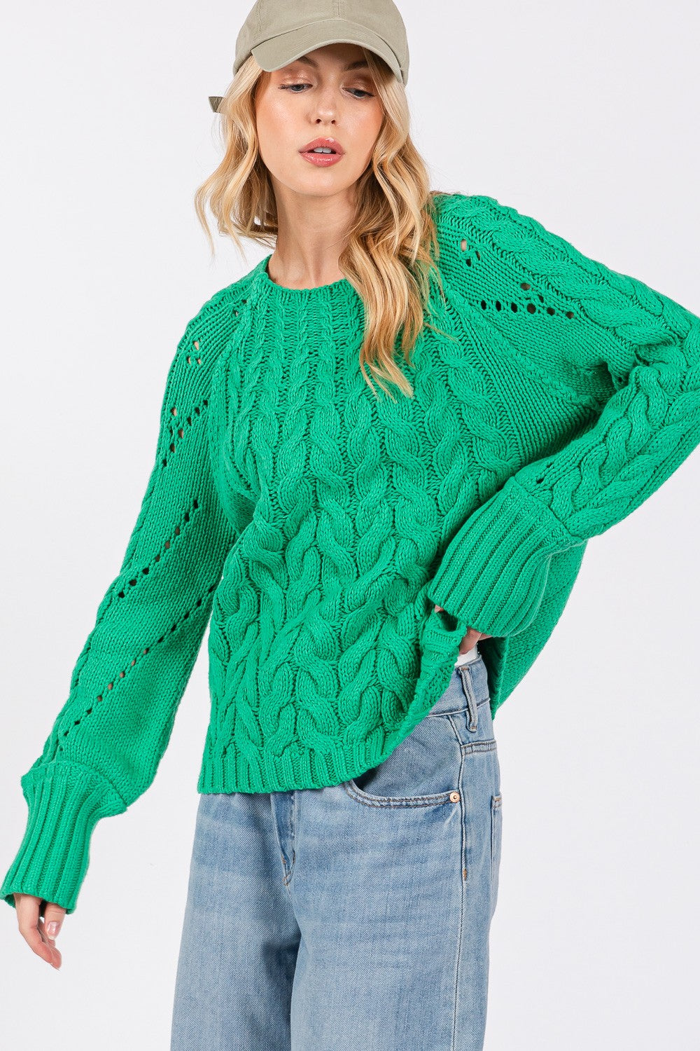 Cable-Knit Long Sleeve Sweater