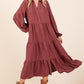 Tiered Button Down Long Sleeve Midi Dress