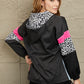 Leopard Color Block Zip-Up Hooded Jacket