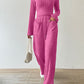 Ribbed V-Neck Long Sleeve Top and Pocketed Pants Set