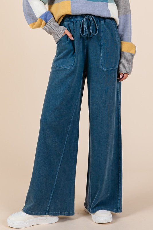 Mineral Wash French Terry Drawstring Wide Leg Pants