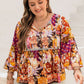 Plus Size Printed Tie Neck Blouse