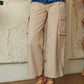 Denim Patchwork Wide Leg Pants with Cargo Pockets