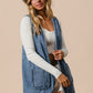 Braided Trim Open Front Denim Vest