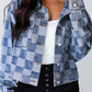 Checkered Button Up Denim Jacket