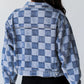 Checkered Button Up Denim Jacket