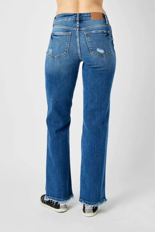 Judy Blue Mid Rise Distressed Raw Hem Jeans