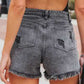 Distressed Fringe Denim Shorts with Pockets