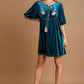 Embroidered Half Sleeve Velvet Mini Dress with Tassel