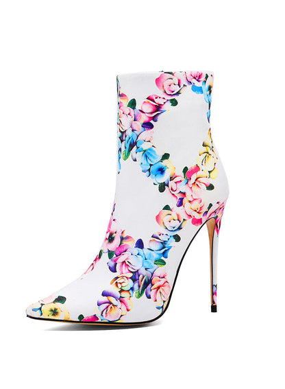 Floral Print Pointed Toe Ankle Boots