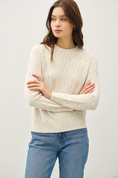 Heathered Round Neck Long Sleeve Sweater