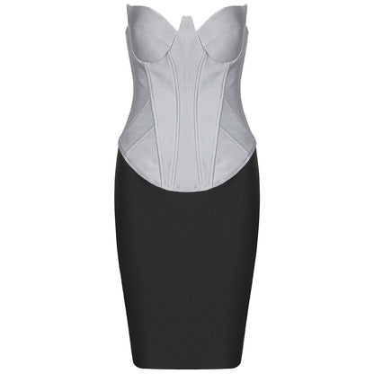 Color Block Strapless Mini Bandage Dress