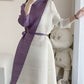Miyake Pleated Contrast Half High Collar Dress with Belt