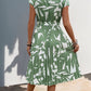 Tied Pleated Printed Cap Sleeve Dress