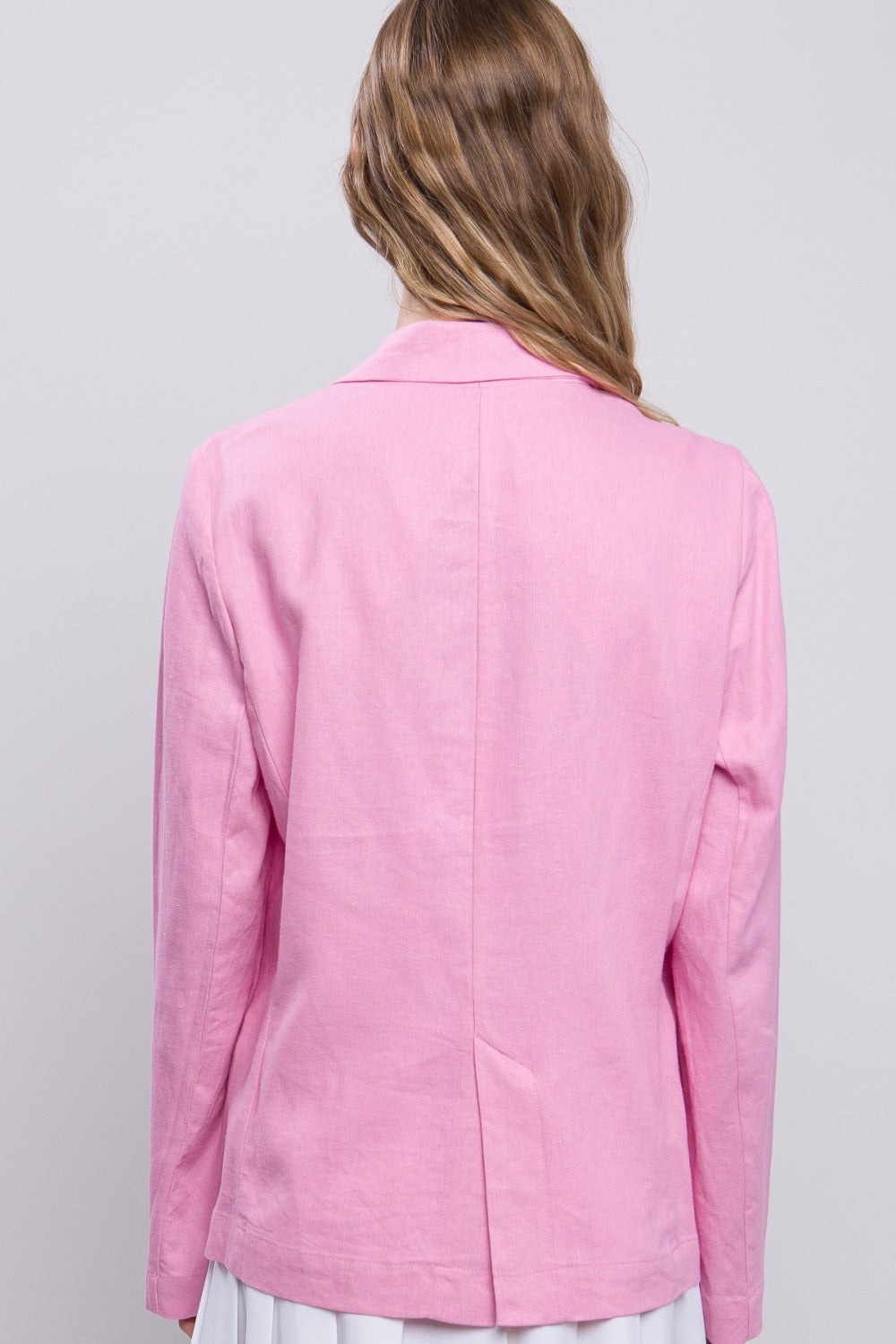 One-Button Long Sleeve Linen Blazer