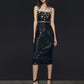 Crystal Sequined Square Collar Spaghetti Strap Dress