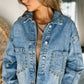 Studded Acid Wash Long Sleeve Denim Jacket