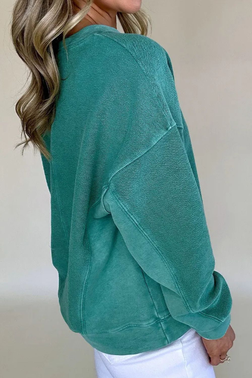 Notched Dropped Shoulder Long Sleeve Sweatshirt