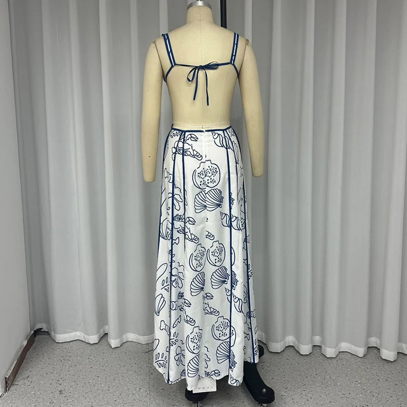Printed Hollow Out Sleeveless Maxi Dress