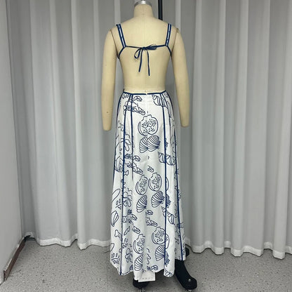 Printed Hollow Out Sleeveless Maxi Dress