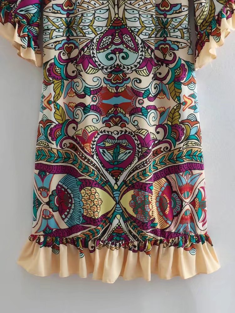 Bohemian Flower Print V-Neck Maxi Dress