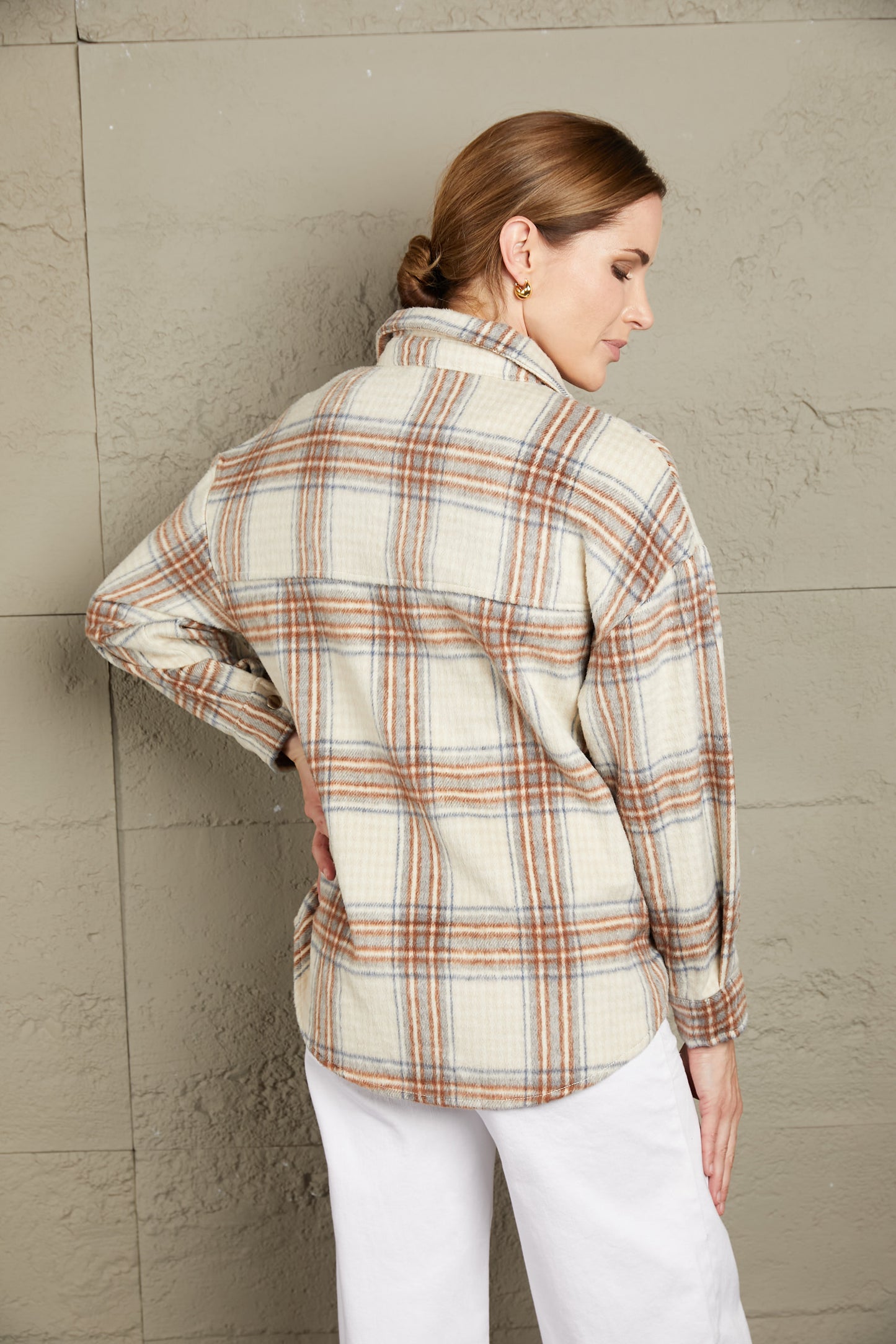 Plaid Half-Zip Collared Curved Hem Sweatshirt