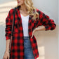 Drawstring Plaid Long Sleeve Hooded Shacket