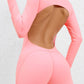 Cutout Round Neck Long Sleeve Active Romper