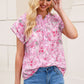 Floral Half-Button Flutter Sleeve Blouse