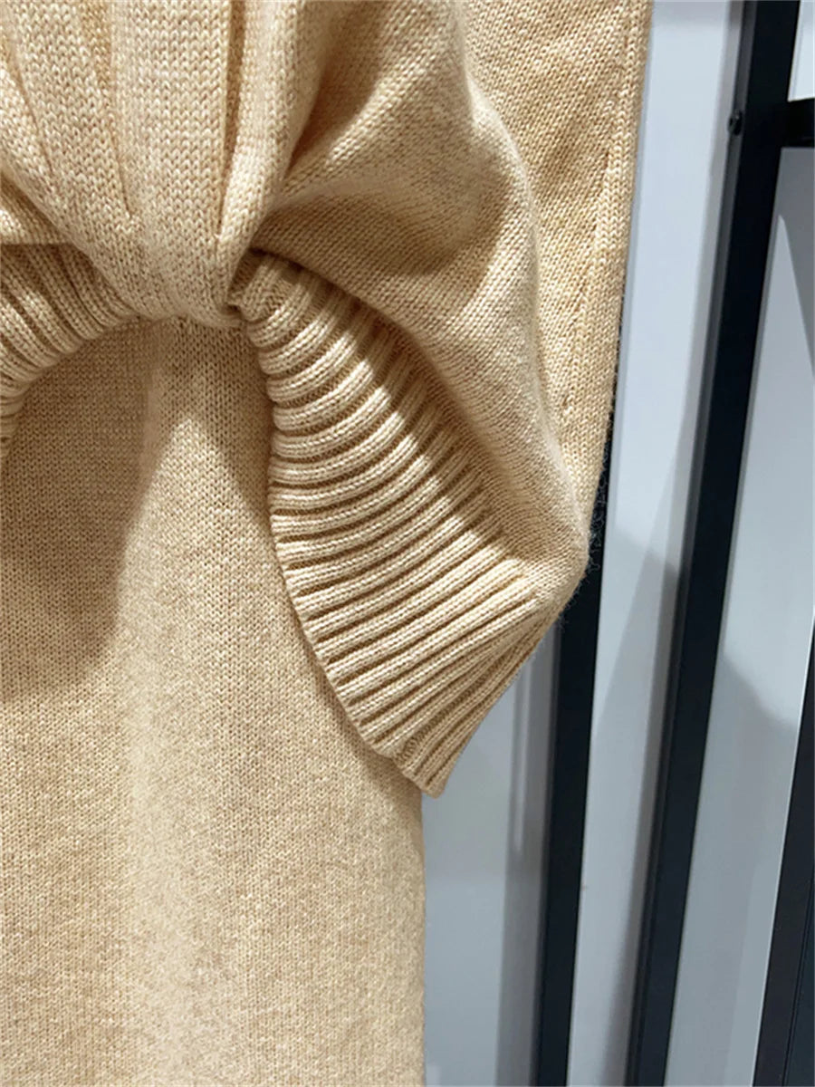 Fake Two-Piece Round Neck Twisted Knit Dress