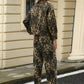 Pocketed Leopard Long Sleeve Denim Jacket