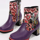 PU Leather Flower Block Heel Boots