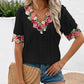 Eyelet Embroidered V-Neck Short Sleeve Blouse