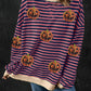 Pumpkin Striped Round Neck Long Sleeve Sweatshirt