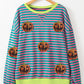 Pumpkin Striped Round Neck Long Sleeve Sweatshirt