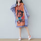 Contrast Cartoon Print Hooded Knitted Denim Dress