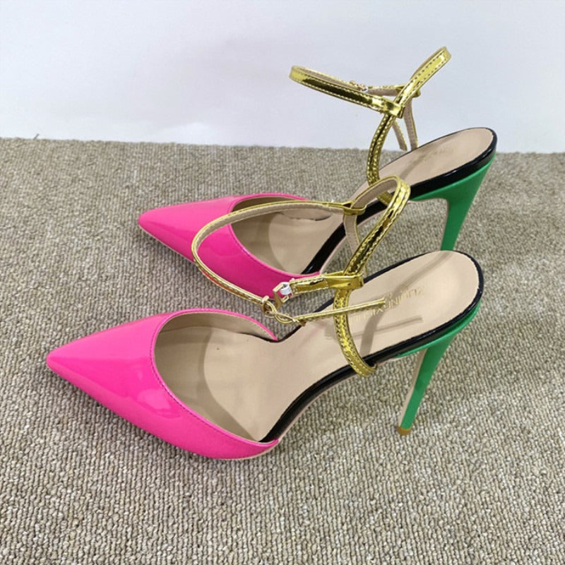 Color Block Pointed Toe High Heel Sandals
