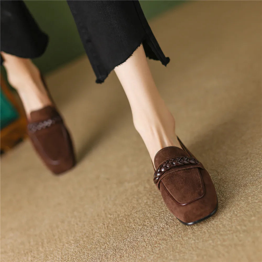 Woven Strap Round Toe Loafers