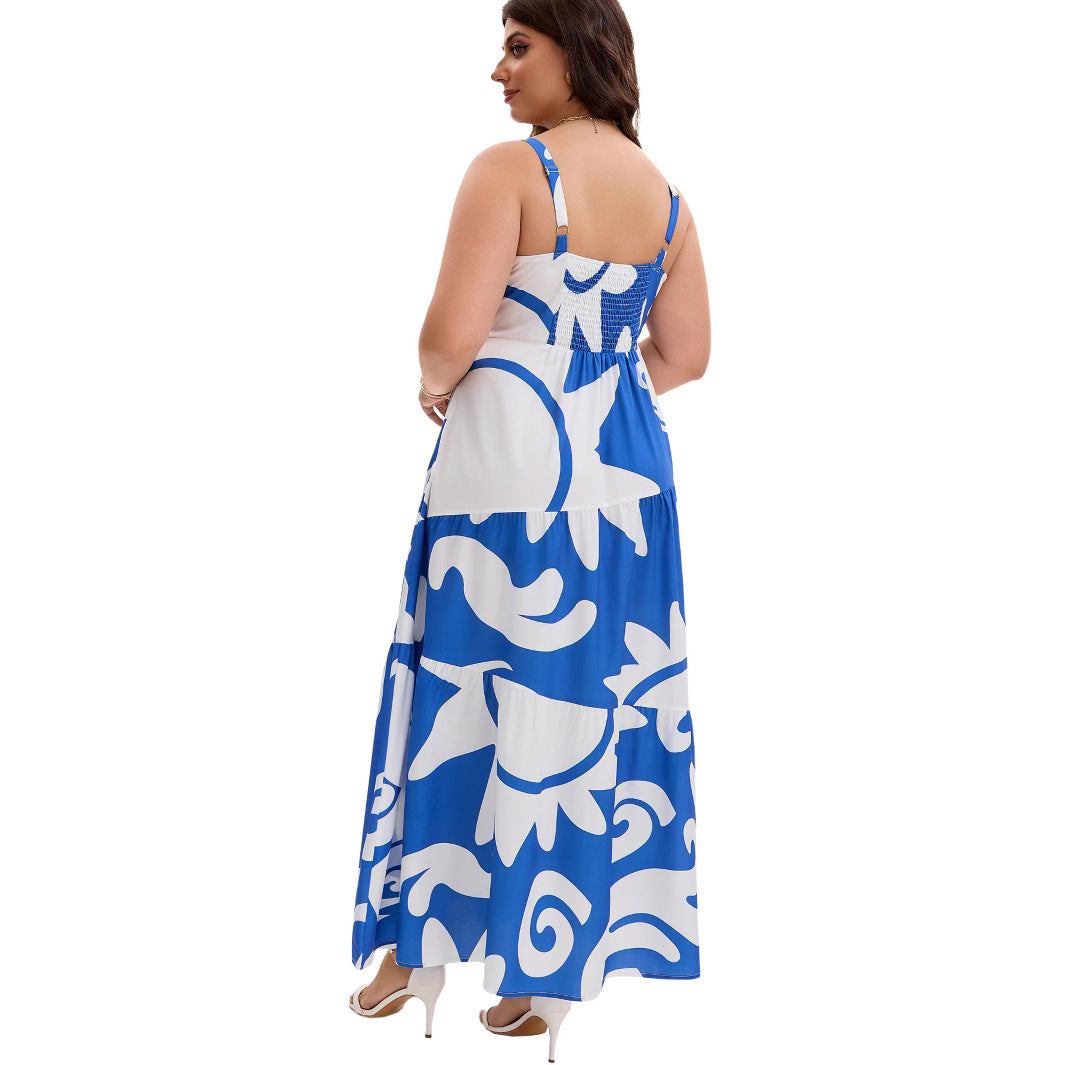 Plus Size Geometric Print Tiered Maxi Dress