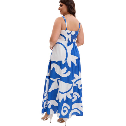 Plus Size Geometric Print Tiered Maxi Dress
