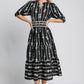 Bow Tie Print Notched Contrast Velvet Trim Midi Dress