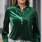 Frill Half Button Mock Neck Long Sleeve Blouse