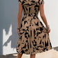 Tied Pleated Printed Cap Sleeve Dress