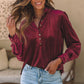 Frill Half Button Mock Neck Long Sleeve Blouse