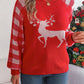 Reindeer Plaid Round Neck Long Sleeve Sweater