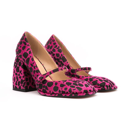 Leopard Square Toe Block Heel Shoes
