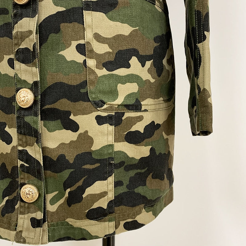 Camouflage Chain Detail Long Sleeve Mini Dress