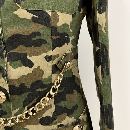 Camouflage Chain Detail Long Sleeve Mini Dress