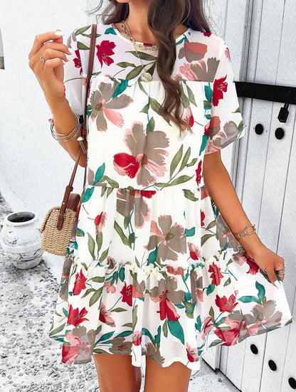 Floral Printed Tiered Tie-Back Mini Dress